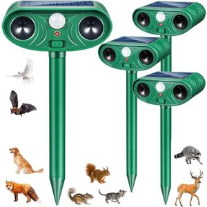 2026 Upgraded Solar Ultrasonic Animal Repellent Motion Activated Deer Repellent Outdoor with Adjustable Frequency Cat Deterrent to Keep Dog Raccoon Squirrel Rabbit Away from Yard Garden 2 Pack