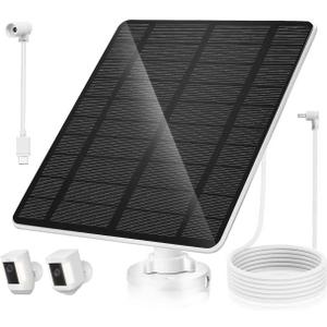 5W Solar Panel for Camera，Compatible with Spotlight Cam/Pro/Plus Battery,IP66 Waterproof, 13ft Cable White