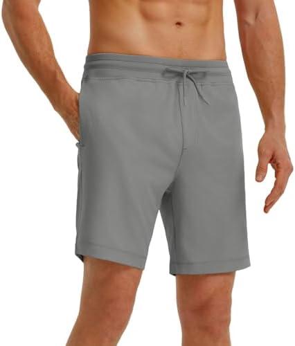Rouen Mens Athletic Shorts Zipper Pockets Lightweight Quick Dry Drawstring 7/9 Inch Sport Workout Running Golf Gym Shorts Men 3XL