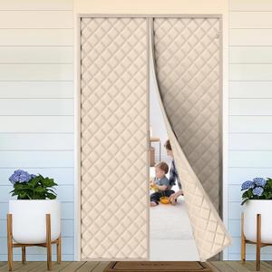 Yotache Magnetic Thermal Insulated Door Curtain Fits 60x80 inch Doors, Curtain Size 62" x 82" Weatherproof Oxford & Cotton Fill Door Covers to Keep Warm in Winter, Beige