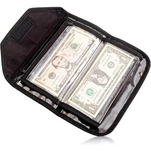 Money Wallet Organizer - 6 Zippered Pouch Multipack, Cash Envelopes for Budgeting and Savings (Black)