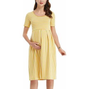 BBHoping Women’s Casual Striped Maternity Dress Short Knee Length Pregnancy Clothes for Baby Shower L