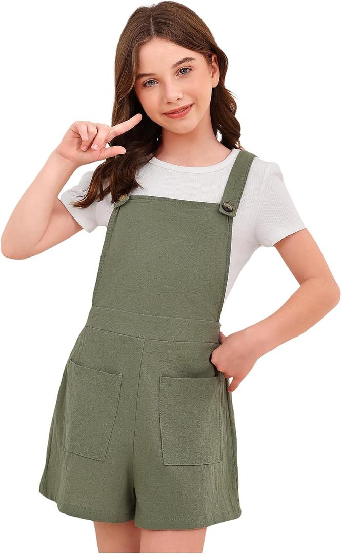 OYOANGLE Girl's 2 Piece Outfits Clothes set Casual Short Sleeve Tee and Shorts Overalls Set 12-13y