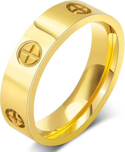 Love Friendship Gold Rings for Women:Wedding Band 18k Gold Ring Cubic Zirconia Stainless Steel Promise Ring Jewelry Birthday Gifts for Women, 7 Size