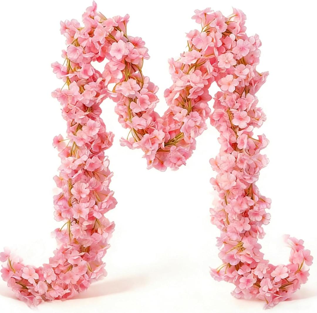 10PCS 59FT Artificial Silk Cherry Blossom Garland, Hanging Sakura Flower Vines for Wedding Party Home Arch Office Sakura Decor (Pink)
