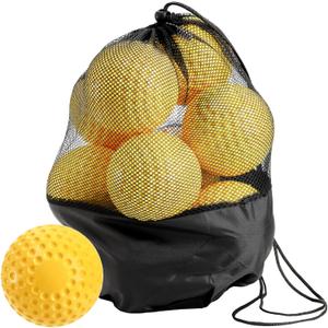Tebery 12 Pack Yellow Dimpled Practice Balls, 12-Inch Pitching Machine Softballs Baseballs for Hand-Eye Coordination, Hitting and Fielding Practice