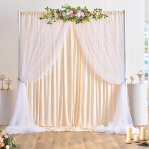 Wrinkle Free Champagne Tulle Backdrop Curtains for Baby Shower Party Wedding Photo Drape Backdrop for Photography Props Engagement Bridal Shower 5 ft X 10 ft (not sheer champagne)