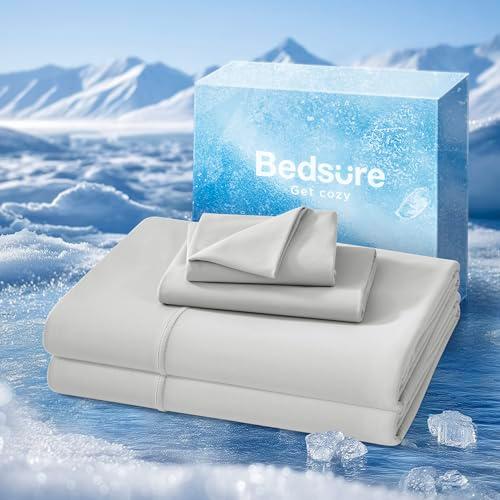 Bedsure Cooling Sheets Full Size, Cooling Bed Sheets for Hot Sleepers, Chill Cool Sheet, Deep Pocket Up to 18 Inches, Soft & Breathable Full Size Sheets, 4 Pieces, Grey (2sets)