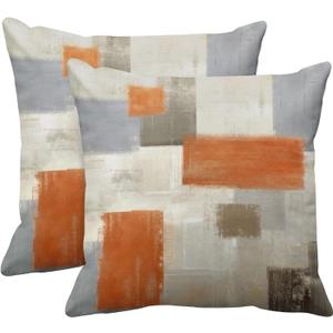 Emvency Set of 2 Orange Beige and Grey Throw Pillow Covers Modern Abstract Painting Decorative Pillow Cases Home Decor Standard Square 16x16 Inches Pillowcases