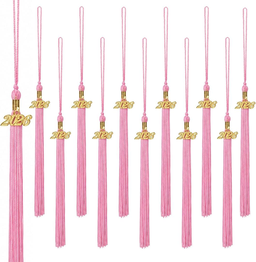 2026 Graduation Tassels,12Pcs Cap Tassel Decoration with 2026 Year Gold Date Charms,Graduate Gifts for Ceremonies Souvenir High School,Pink