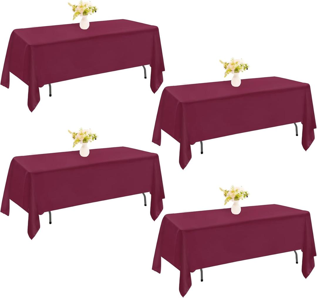 4 Pack Rectangle Tablecloth 60x102 Inch Burgundy Washable Polyester Table Cover for Wedding Dining Table Buffet Parties Banquet DecorationBurgundy