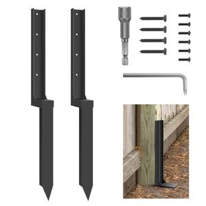 ArlinaL Thickened Fence Post Repair Kit, Fence Post Anchor Ground Spike, 2 Pack Heavy Duty Steel Fence Post Repair Stakes for Wooden Fence Post, Black