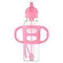 Dr. Brown's Milestones Narrow Sippy Straw Bottle, SpillProof with 100% Silicone Handles and Weighted Straw, 8 oz/250 mL, Gray/Pink, 6m+, 2 Pac
