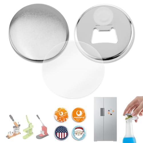 BEAMNOVA 50 Sets of 58mm / 2.28 in (approx. 2-1/4 inch) Metal Button Parts Supplies Fridge Magnet Bottle-Opener for Button Maker Machine Round Pin Maker, Supplies Only, Machine NOT INCLUDED