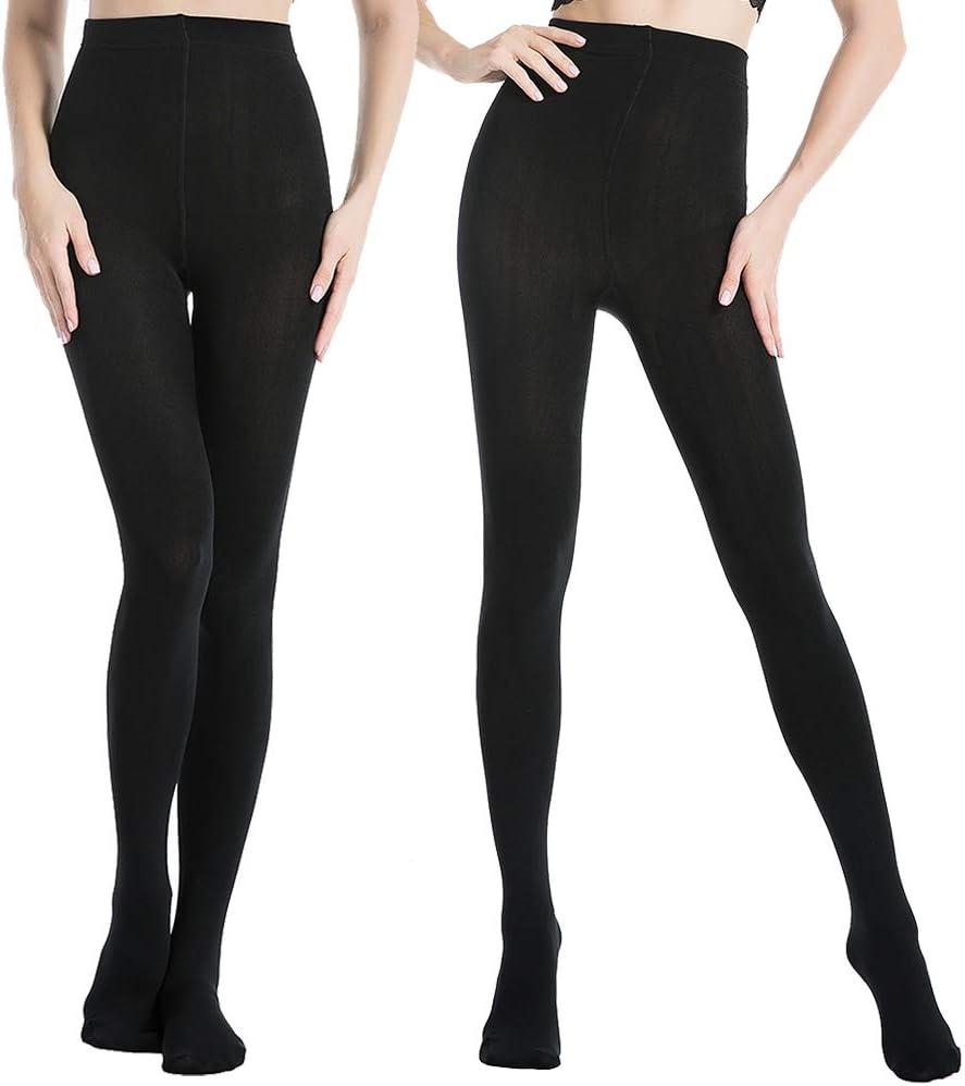 MANZI 2 Pairs 400D Women's Black Thermal Warm Winter Fleece Tights (XX-Large)