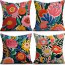 OBSEDE Floral Decorative Throw Pillow Covers 18x18 Set of 4, Double-Sided Print Soft Pillow Cases for Couch Sofa Bed Living Room Decor (Warm Botanical Chromatic Art)