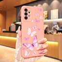 2 x for Samsung Galaxy A32 5G Phone Case, Fashion Flower Pattern Design Girls Women Liquid Silicone Cover, Slim Shockproof and Scratch-Resistant Soft Case for Samsung A32 - Butterfly Pink
