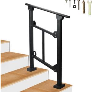 Upgrade 2 Steps Black Handrail & Indoor Stair Railing Kit, Fence & Rail Hand Rails for Outdoor Steps for Seniors for Porch Railing & Deck Hand Rail (1-2 Steps) - Set 1