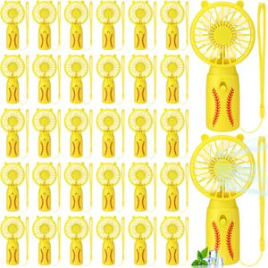 30 Pcs Mini Portable Fan Handheld Battery Operated Portable Small Personal Fans with Lanyard Team Favors for Summer Travel Beach Indoor Outdoor Cooling Gift (Yellow Softball)