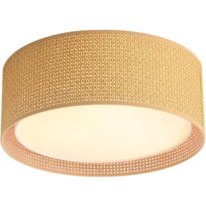 WINGBO 15.7" Modern 3-Light Flush Mount Ceiling Light Fixture with Fabric & Acrylic Double Drum Shade for Bedroom Living Room Dining Room Hallway Entryway, Brown