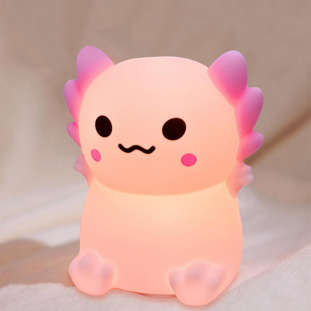 Axolotl Silicone Nursery Night Light, Dimmable LED Axolotl Night Lamp,Cute Axolotl Lamp Gifts Rechargeable Bedroom Lamp Bedside Lamp with Touch Sensor for Kids Girls Boys (Axolotl A)