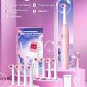 Rotating Electric Toothbrush with 8 Brush Heads for Adults and Kids, 3 Modes Rechargeable Power Toothbrush with 2-Minute Smart Timer, 45-Day Battery Life (Pink)
