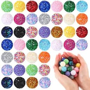 Loetere 20 mm Rhinestone Beads Bulk Crystal Round Disco Ball Chunky Bubblegum Beads for Pens Bracelets Charms Craft European Style Jewelry Making Supplies Christmas (Glitter)