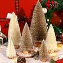 Hatisan 6pcs Mini Christmas Trees Decorations Small Bottle Brush Trees with Wooden Base, Artificial Christmas Trees for Village Tabletop Home Room Party Craft Christmas Decor Indoor(Khaki,Beige)