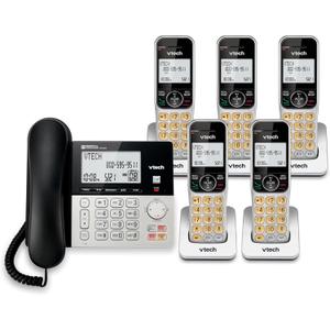 VTech VG208-5 DECT 6.0 5-Handset Corded/Cordless Phone for Home with Answering Machine, Call Blocking, Caller ID, Large Backlit Display, Duplex Speakerphone, Intercom, Line-Power Backup(Silver/Black)