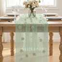 Artoid Mode Sage Green Flower Pearl Green Gauze Table Runner 10FT, Seasonal Sheer Dining Holiday Wedding Birthday Baby Shower Table Decor for Home Party