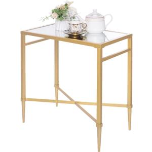Gold End Table, Rectangle Side Table with Mirrored Top, Modern Metal End Tables, Small Narrow Side Tables for Living Room, Balcony, 22" L x 12.4" W x 24" D, Rectangular
