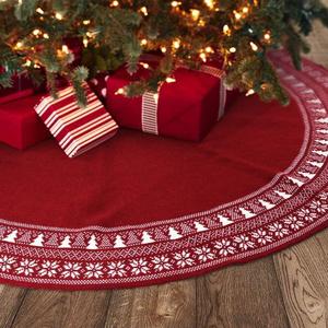 Christmas Tree Skirt, Christmas Decorations,Knitting Wool Retro Small Snowflake Xmas Tree Skirt Decorations,Can be Used as a Shawl.(48 Inch,Red)