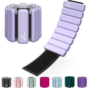 Sportneer Wrist & Ankle Weights for Women Men - 1 Pair (1 lb/2 lb Each) | Adjustable Weighted Bracelet Silicone Bangles for Yoga, Dance, Pilates, Cardio, Aerobics, Gym, Pool Exercises and Jogging , Soft Lavender 
