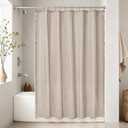 Seenus Boho Farmhouse Shower Curtain Heavyweight with Tassels, 72 x 84 Inch Extra Long Taupe Linen Textured Fabric Shower Curtain for Bathroom, Tan and White Striped Bath Dcor Curtain Water Repellent
