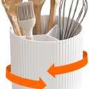 Lifewit Utensil Holder for Kitchen Counter, Cooking Silverware Caddy with Non-Slip Rotating Base, Large 3 Compartment Plastic Spoon Spatula Cutlery Flatware Organizer with Dry Draining, White, 1 Pack