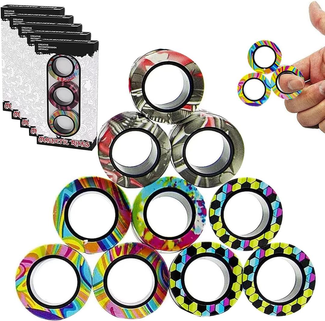 12Pcs Magnetic Rings Fidget Toys Spinner Set Easter Basket Stuffers,Finger Magnet Rings Endless Hours of Fun ADHD Stress Relief Fidget Spinner for Relieve Anxiety Birthday for Adults Teens Kids (12 Pcs)