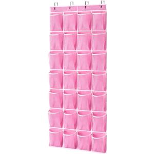 KEEPJOY 28 Pockets Hanging Shoe Organizer, Over the Door Shoe Organizer, Hanging Door Shoe Holder Rack with Mesh Pockets Large Size 65 x 23 Inch (Pink-1Pack)