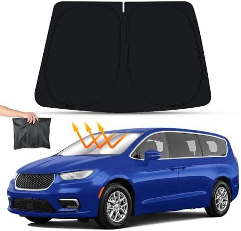 LUNQIN Car Sun Shade for Chrysler Pacifica 2017 2018 2019 2020 2021 2022 2023 2024 2025 Auto Interior Accessories Front Windshield Sunshade Foldable Insulation Protector Window Curtains Cover Visor
