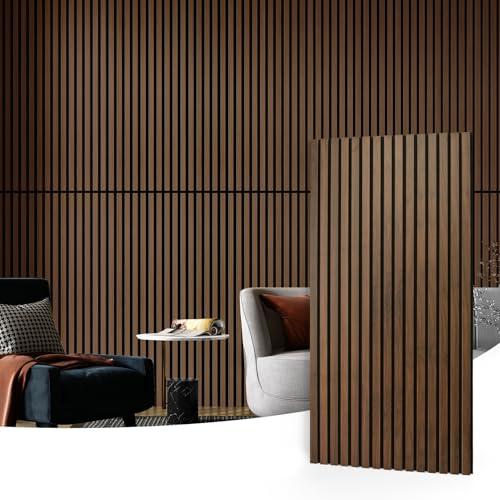 Art3d 1 Pack 96 x 23.6in. Wood Slat Acoustic Panels for Wall and Ceiling - 3D Fluted Sound Absorbing Panel with Wood Finish - Dark Walnut
