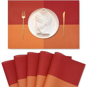 Table Placemats Set of 6 - PVC Heat-Resistant Placemats Washable Kitchen Table Mats Double Sided Placemats Easy to Clean Suitable for Dining Table Kitchen Restaurant (Orange red)