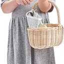 Tender Leaf Toys - Wicker Shopping Basket - Handcrafted Rattan Basket with Handle - Wooden Picnic Basket Playset, Supermarket Shopping Game, 15 Pcs Pretend Play Food Set - Age 3+