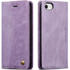 QLTYPRI Wallet Case for iPhone SE 2022 5G/SE 2020/8/7, Vintage Folio PU Leather Case with Card Slots Magnetic Closure Kickstand Flip Crashproof Phone Cover - Purple