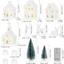 Christmas Decorations Indoor - 9 Piece Christmas Village Sets with 4 Remote Control Lighted Ceramic Houses, 2 Trees, 2 Deer & Santa - Neutral White Farmhouse Holiday Decor for Home Table Room(White)