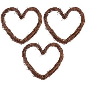 HOMSFOU 3Pcs Heart Shaped Grapevine Wreath Rings DIY Rattan Heart Wreath Frames for Rustic Wedding Party Door Wall Decoration 2.3In X 5.85In