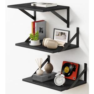 Forbena 12 Inch Deep Floating Shelves for Wall, Wide Black Wall Mounted Shelves for Bedroom Office Books Plants, Large Hanging Shelf for Living Room Bathroom Kitchen Closet Pantry Storage (3-Pack)