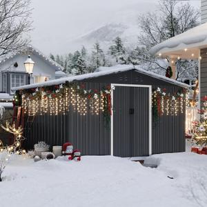 Garvee 10x10 ft Metal Storage Shed with Pitched Roof & Lockable Door Galvanised Steel Storage Shed, Backyard Garden Patio Lawn Outdoor Sheds Large Garden Metal Shed for Patio, Backyard,Incomplete, Box 1 of 3, Box 3, Minor Scratches Grey (Gray)