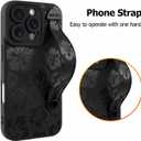 Fiyart Designed for iPhone 16 Pro Case Cute Flowers with Strap Soft TPU Phone Cover Protective Camera Lens Protection for Women Men Floral Bumper with Stand 6.3"-Black