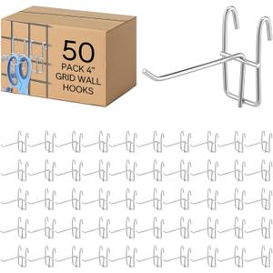 50 Pcs Silver Stainless Steel Grid Wall Hooks & Hangers, 4" Grid, Modern Minimalist Design, Wall Mount, Retail & Craft Show Display