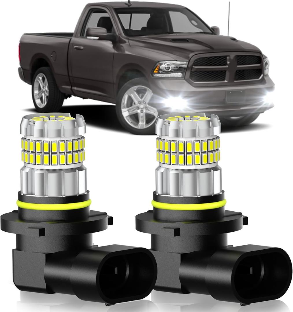Fit for Dodge Ram 1500 2500 3500 2009-2018 Fog Light Bulbs or DRL, 13000LM Super Bright 360 Illumination 9005/9145/H10 Fog Lights, 6000K Cool White Upgraded 4014 Chips Fog Lamp, Pack of 2