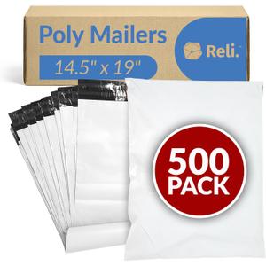 Reli. Poly Mailers 14.5x19 | 500 Pcs Bulk | Shipping Bags/Shipping Envelopes | White Packaging Bags for Shipping | Non-Padded Polymailers, Self Sealing Shipment Bags for Clothing, Bulk (White)